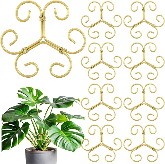 Frienda 9 Pcs Monstera Plant Support Metal Iron Plant Stem Support Stakes for Indoor Plants 4.1 Inch Golden Powder Coating Turtle Shell Bamboo Clamp Set for Thriving Growth Indoor Garden Accessories