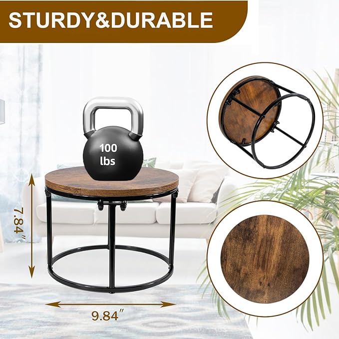 ARTORA Plant Stand Indoor Short Plant Shelf Mid Century Metal and Wood Stool Flower Pot Holder Modern Plant Display Low Rack for Living Room Balcony Garden Patio(Black&Brown)