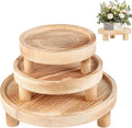 3 Pcs Wooden Risers for Display, Round Wood Riser Plant Stand 5/6/8" Pedestal Stand, Flower Pot Holder Small Planter Tray for Kitchen Home Décor (Light Brown)