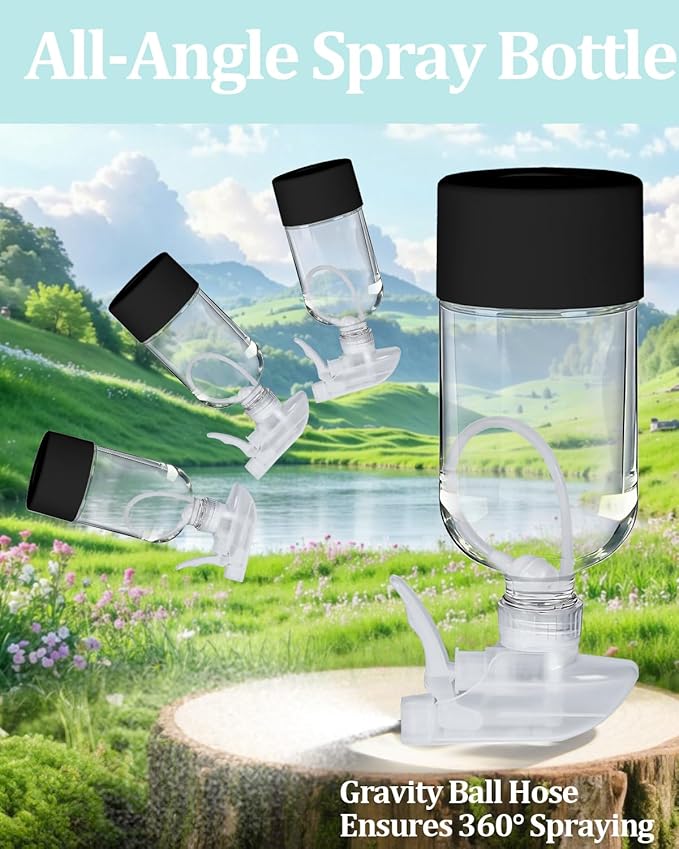 2 Pack 360° Glass Spray Bottles with Silicone Sleeve, 16 oz Empty Refillable Containers with Adjustable Spray Nozzles, Spray Bottles for Hair, Cleaning Solutions and Plants Black