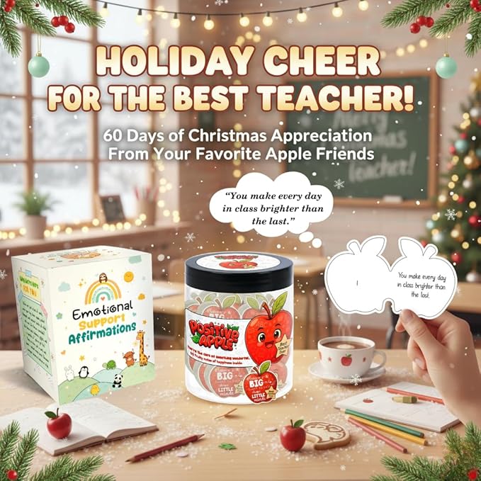 Positive Apple Jar with 60 Daily Affirmation Cards, Emotional Support Apple Gift, Apple Cards, Funny Gifts