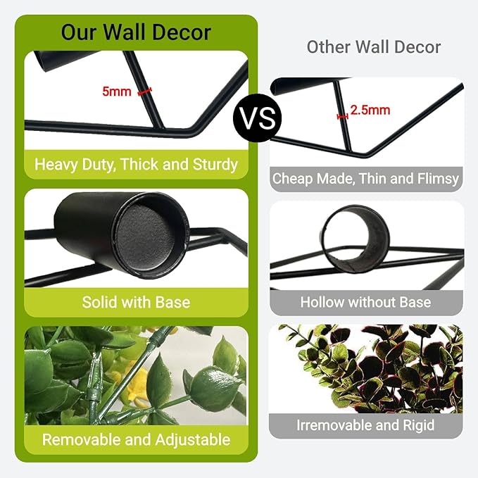2 Pack Wall Hanging Planters with Artificial Plants, Sturdy Geometric Metal Wall Decor, Adjustable Greenery for Home Decor, Indoor Plants, Bedroom Living Room Bathroom, Art Decor