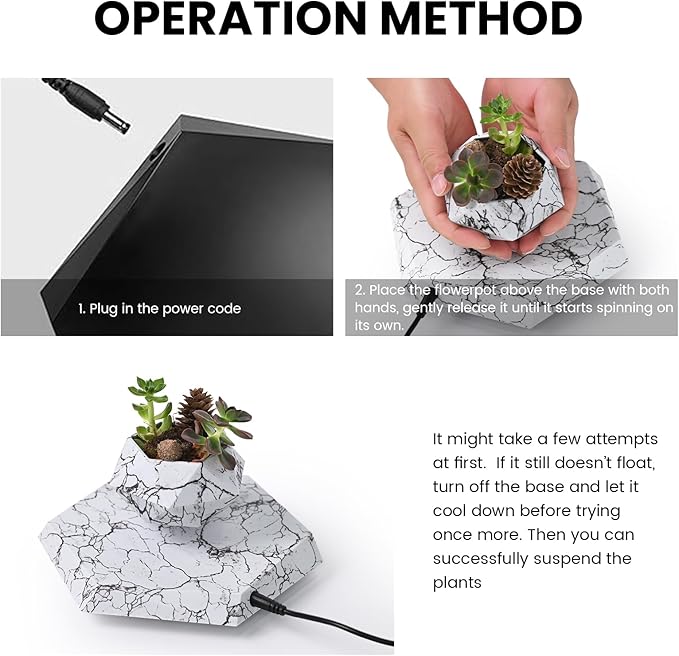 Levitating Plant Pot, Magnetic Levitation Flower Pot Suspension Floating Plant Succulents, Air Bonsai Potted Plant for Home Decoration, Living Room, Office, Desk (Marble)