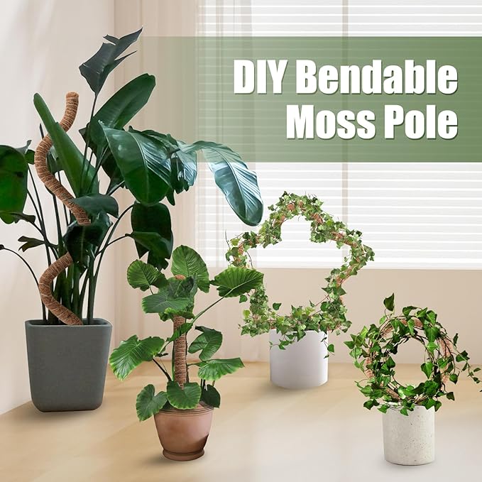 4 Pack Moss Pole, 50 Inch Moss Poles for Climbing Plants Stakes Indoor Monstera Support Tall Large Bendable Long Coco Coir DIY for Potted Plants, Pothos, Philodendron