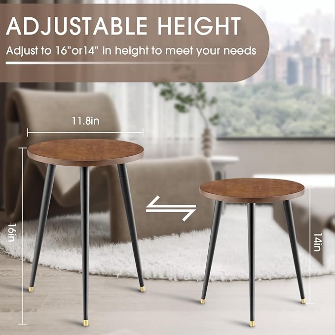 KINNARY Plant Stand Indoor,Mid Century Wood Plant Stand Plant Table for Flower Pots,Heavy Duty Metal Tall Plant Holder, Modern Home Decor Small Round Side End Table 2 Pack (11.8"x16")
