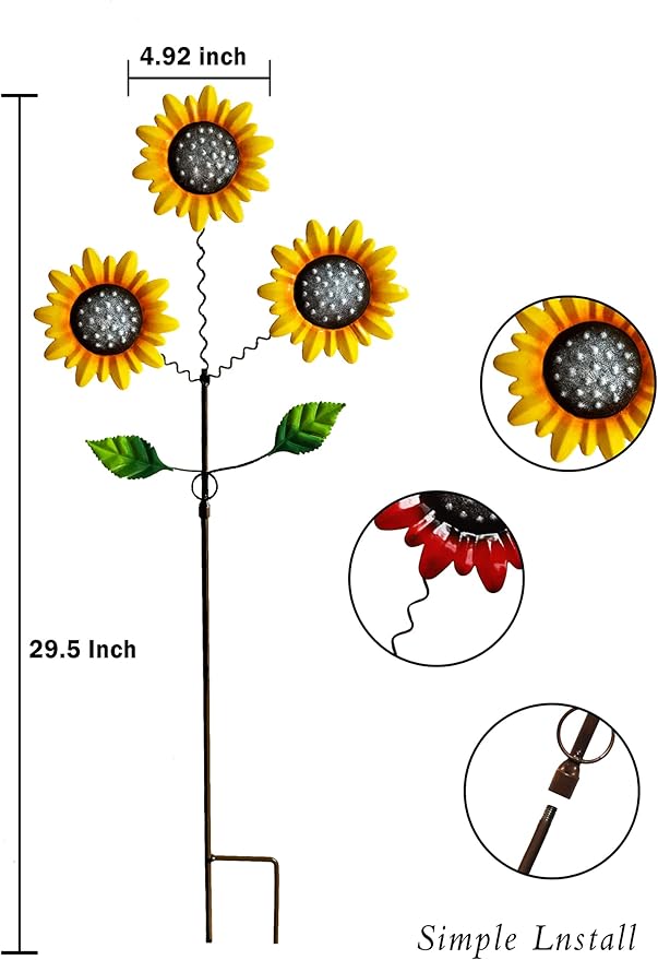 2 Pack Metal Sunflowers Decorative Garden Stakes, 29.5 Inch Outdoor Garden Decor Shaking Head Yard Stakes, Metal Flowers Outdoor Courtyard Art Lawn Terrace Decoration