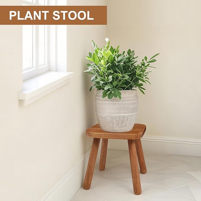 Solid Wood Step Stool，Wooden Plant Stool, Wood Plant Stand, Round Footstool, Removable Portable, Small Short Shoe Changing Stool (Walnut, 11.7inch)