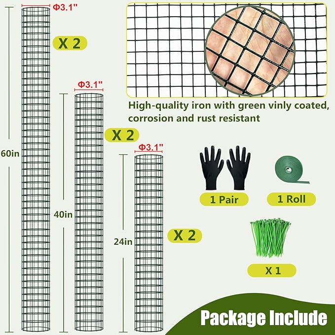 6 Pack Metal Moss Pole, 60"/40"/24" Moss Poles for Plants Monstera, Stackable Sphagnum Moss Pole, Plant Poles for Climbing Plants Work with Sphagnum Moss(2 Each of 60" 40" 24")