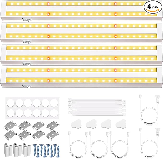 FOXGARDEN Grow Lights for Indoor Plants, 1FT 32w (4×8W) Full Spectrum LED Plant Growing Lamp, Grow Light Strip, Plug and Play, Separate Switch, 4-Pack