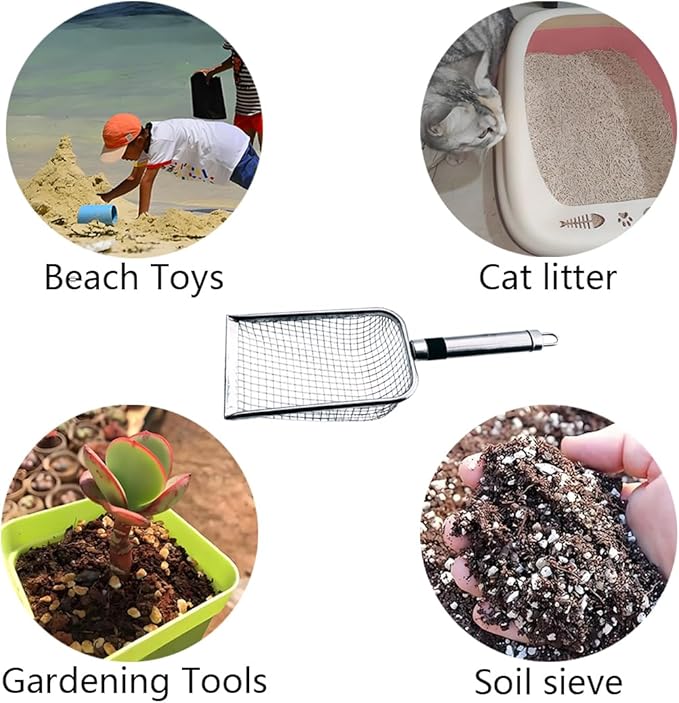 4pcs Gardening Soil Sifter with Stainless Steel Handle Sand Soil Compost Sifter Mesh Screen for Sand,Dirt, Rock,Compost,Filtration (4)