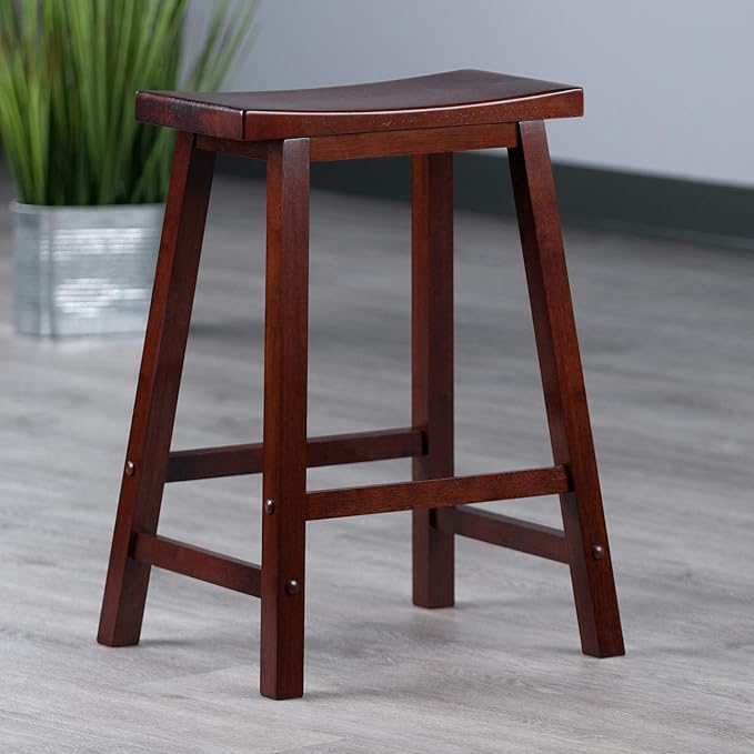 Winsome Satori Saddle Seat Counter Stool, 24" in Walnut, Classic Backless Bar Chairs for Kitchen & Dining Room Seating, Timeless Essential Furniture for Home, Dorm, Apartments
