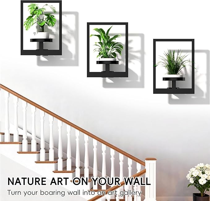 Hanging Planters for Indoor Plants - Decorative Plant Frame & Sturdy Metal Wall Decor, Space Saving Wall Plant Holder for Living Room, Bedroom, Balcony, Office (Square-Black, 2Pcs)