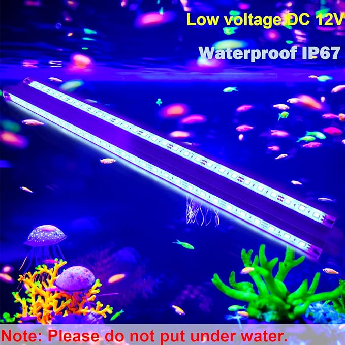 LEDENET 440nm Blue Waterproof LED Grow Light Strips, 12V DC Aquarium LED Strip Aluminum Lighting, 2 pc 20" Blue Boat Rigid LED Lights Strips, Marine LED Lights Bar