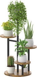 Oppro 5 Tier Plant Stand Indoor, Metal Wood Flower Holder, Heavy Duty Tall Round Multiple Shelf, Sturdy Spiral Planter Orchid Display Rack for House Living Room Patio Corner Bathroom, Modern Black