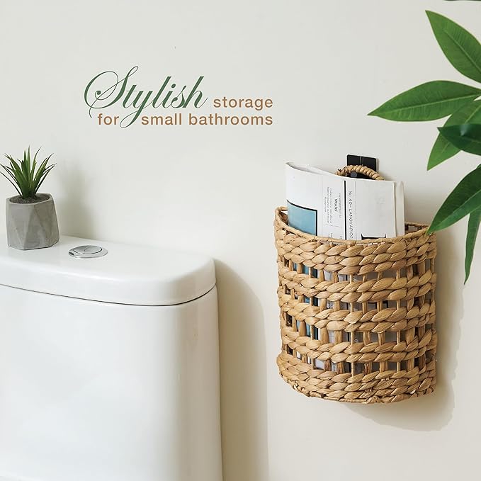 Set of 2 Wicker Hanging Basket for Organizing, Front Door, Mail, Flowers - Woven Wall Baskets for Storage