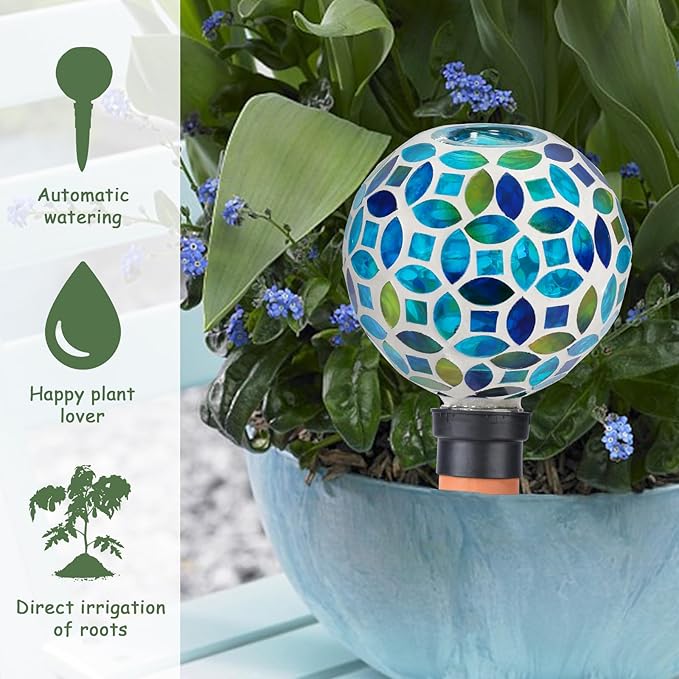 Plant Watering Spikes Mosaic Self Watering Globes 2 Pack Large Self Watering Planter Insert Automatic Watering Bulbs for Outdoor Plants