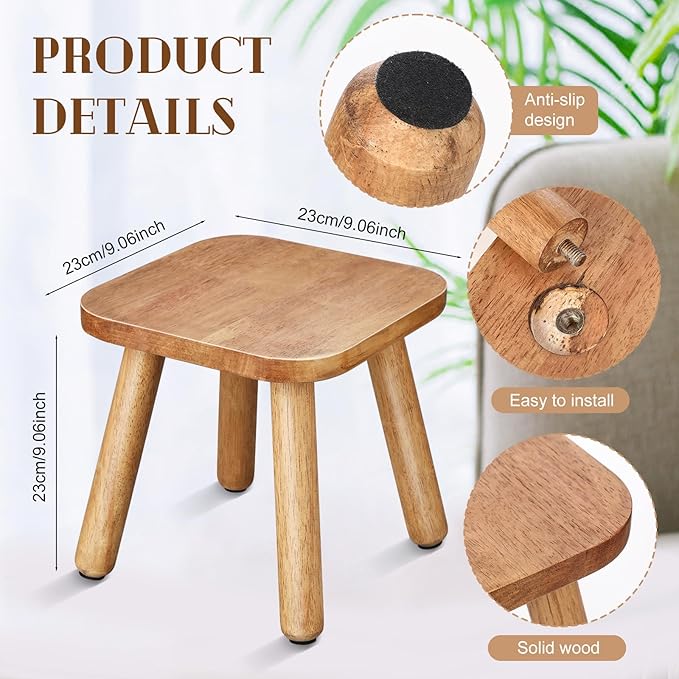Chunful 2 Pcs Small Wooden Step Stool for Kids 9 Inch Decorative Cute Footstool