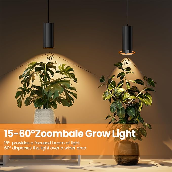 Zoomable Remote Pendant Grow Lights with Auto On/Off Timer, 2X 30W Full Spectrum LED Plant Light 2700K-6000K Dimmable Plug in Hanging Lights for Indoor Plants 20FT Power Cord, Black 2PCS