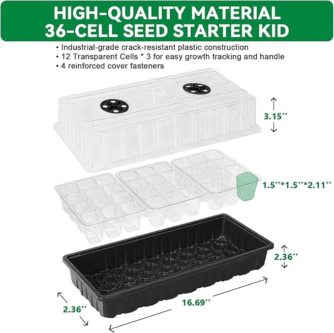Seed Starter Tray with Grow Light,2 Pack 72 Cells Seed Starter Kit with Humidity Dome, Seed Starting Trays for Indoor Plant,Seedling Starter Trays for Germination