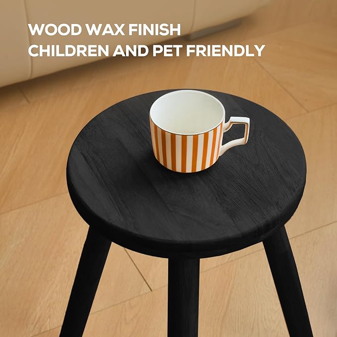 Small Round Side Table Adjustable Height Solid Wood Drink Table Indoor Tall Plant Stand Multi-Use Accent Stool-11‘’D × 20“H (Black)