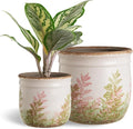SURE YUESI Vintage Pink & Green Ceramic Planter Set of 2, 4.7” & 5.7” Rustic Flower Pots for Indoor Plants, Decorative Home & Garden Plant Pots