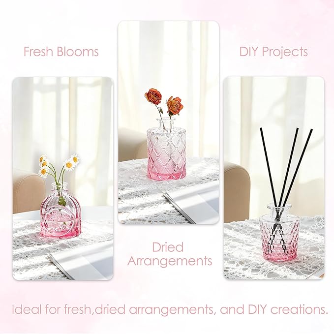 TBWIND Pink Glass Bud Vases Set of 12, Vintage Mini Vases for Centerpieces, Glass Bud Vase in Bulk for Wedding Decor, Single Flowers, Office and Home Table Flower Décor
