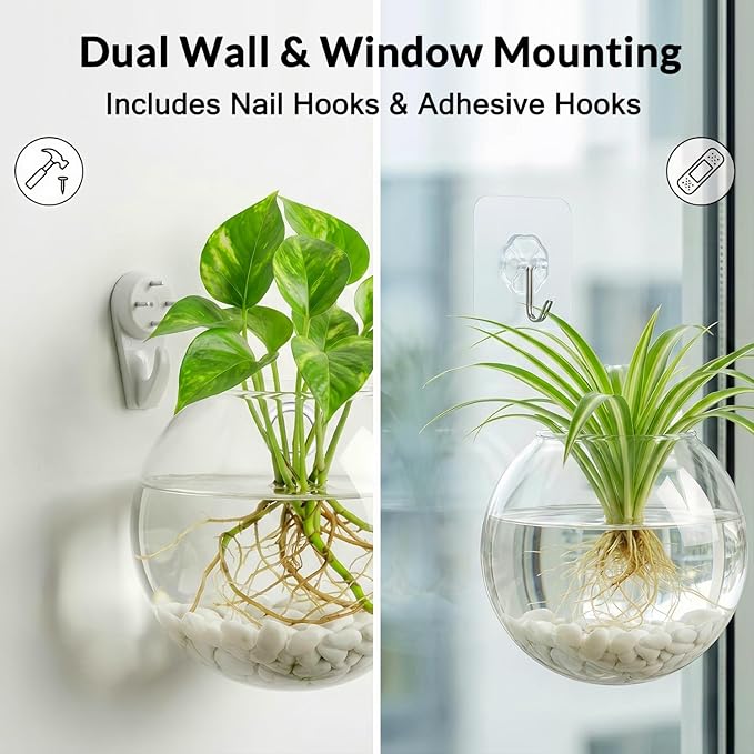 Unijoy Hanging Wall Planter Propagation Stations - Window & Wall Glass Terrarium with Decorative Stones for Indoor Plants - Plant Holder Vases for Best Boho Chic Home & Office Decor