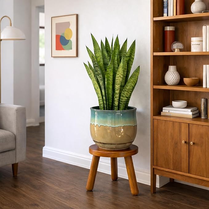Plant Stool Indoor, Teak Stool for Plants, Bathroom Side Table, Mid-Century Style(12" Tall)
