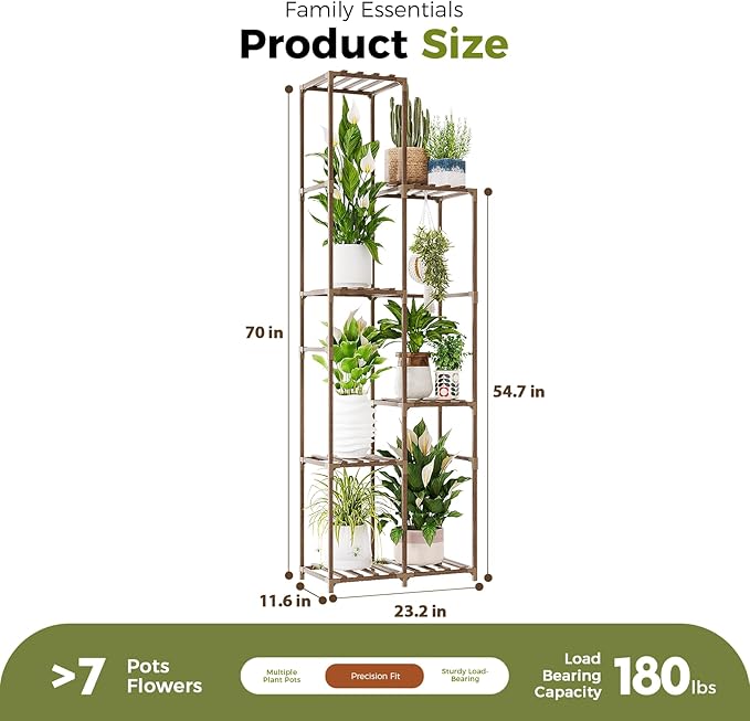 Bamworld Plant Stand Indoor Outdoor 7 Tier Tall Large Wood Plant Shelf Multi Tier Flower Stands Garden Shelves Wooden Plant Display Holder Rack for Living Room Corner
