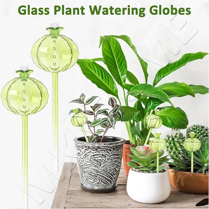 Plant Watering Globes Stakes, Joyeee 3pcs Self Watering Colorful Glass Plant Watering Devices Automatic Watering Bulbs Vacation Plant Waterer for Outdoor Indoor Garden Plants