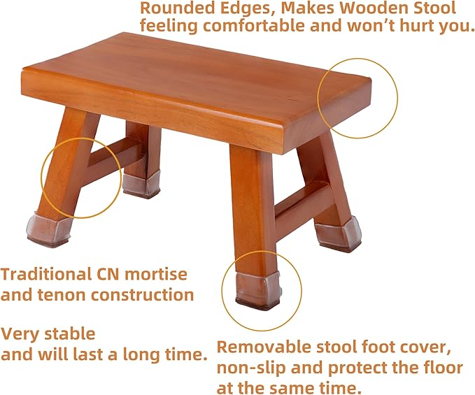 Wooden Step Stool for Adults 11.8" L x 7" W x 6.9" H Handcrafted Solid Wood Stool with Chamfered Edges, Multi-Usage Stool, Wooden Step Stool with Anti-Slip Caps - Durable and Sturdy (Red Sandalwood)