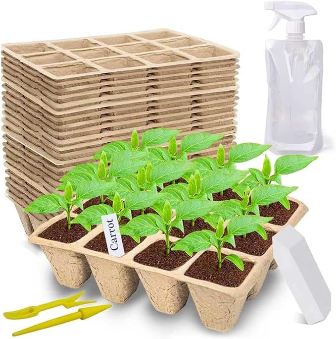 240 Cells Seed Starter Tray, 20 Pack Biodegradable Peat Pots with 200 Labels, Plant Starter Kit for Seedlings