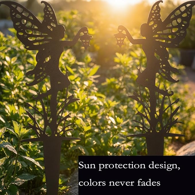 Decorative Garden Stakes， Fairy Garden Stakes, Butterfly Fairy Stakes for Weather Resistant Black Metal Outdoor Decorative Art for Women Gift (Matte Black, 6P-A)