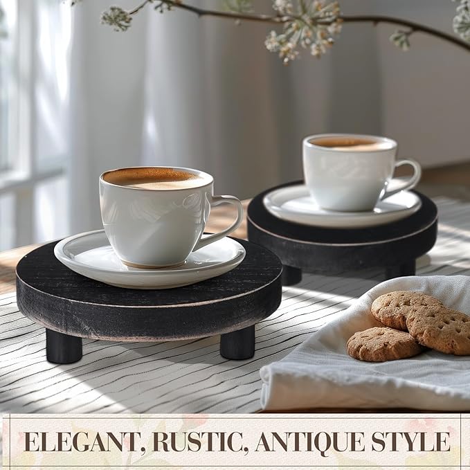 Geetery 4 Pcs Wooden Risers for Display Wood Pedestal Stand Mini Tray Stand Round Wooden Pedestal Holder Rustic Riser for Decor Tiered Tray Decor Home Kitchen, 5/6/7/8 Inch(Black)