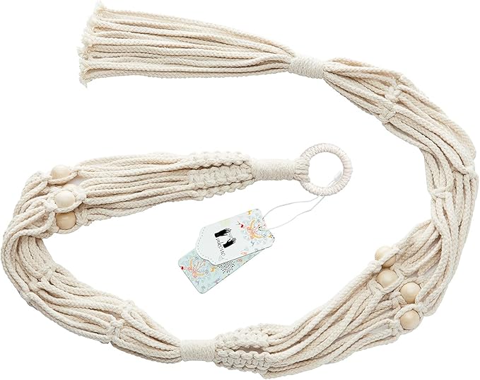 Mkono Macrame Double Plant Hanger Indoor Outdoor 2 Tier Hanging Planter Basket Cotton Rope with Beads 4 Legs 49 Inches