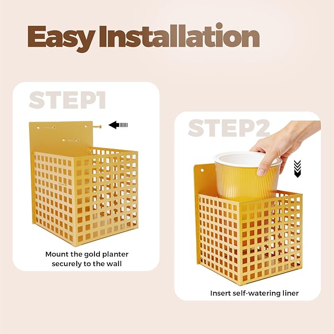 Wall Planters for Indoor Plants, Wall Plant Holder Self-Watering Wall Vase for Live or Faux Plants,Indoor/Outdoor Modern Gold Plant Hangers Indoor, Spirit Level Included