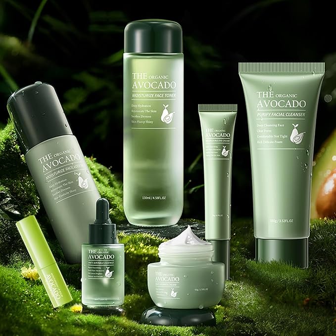 Avocado Skincare Kit, 7-In-1Skincare Gift Set, Skin Care Set With Facial Cleanser, Toner, Moisturizing Lotion, Eye Cream, Face Serum, Facial Cream, Lip Balm For Women Teen Daily Skin Care (7 Count)