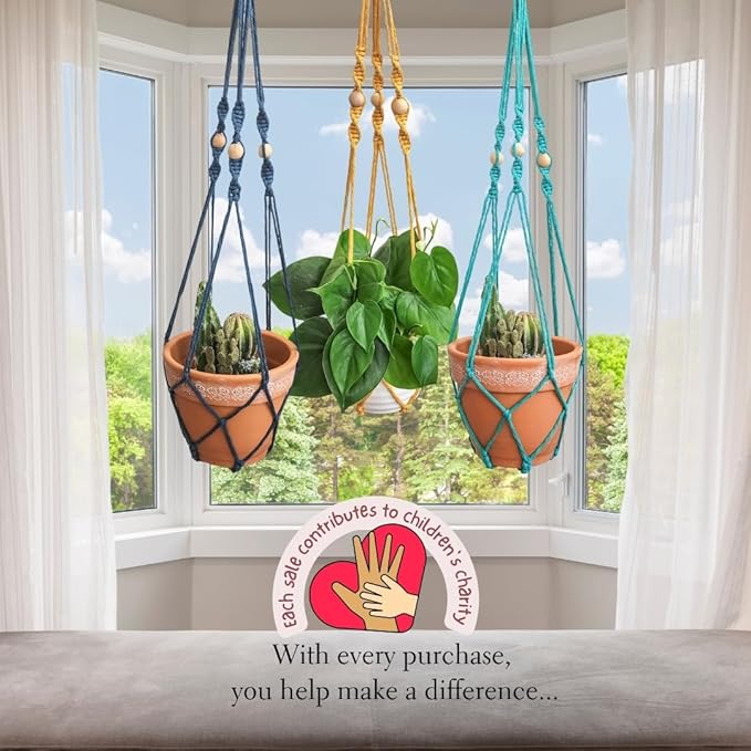 Handmade By Uruba Macrame Plant Hanger Indoor Macrame - 3ft Macrame Plant Hangers Indoor for Live Plants Indoor Outdoor Decor Boho Decor Small Hanging planters for Plants (Set of 3: Cozy Combo)