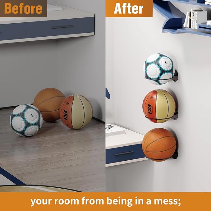 Wall Mount Round Holder - Hanging Planter for Indoor Plants & Display Stand for Basketball Football Sports Ball, Decorative Shelf for Room, Teen Boys Men Bedroom Wall Decor (2)