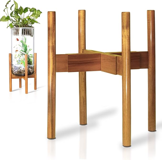 RAINBLELAND Acacia Hardwood Adjustable Plant Stand Indoor, Planter Stand Pot, Mid Century Modern Planter Holder for Indoor Plants, Outdoor Pedestal fits 8 9 10 11 12 Inches Pots, Wooden Pedestal Only