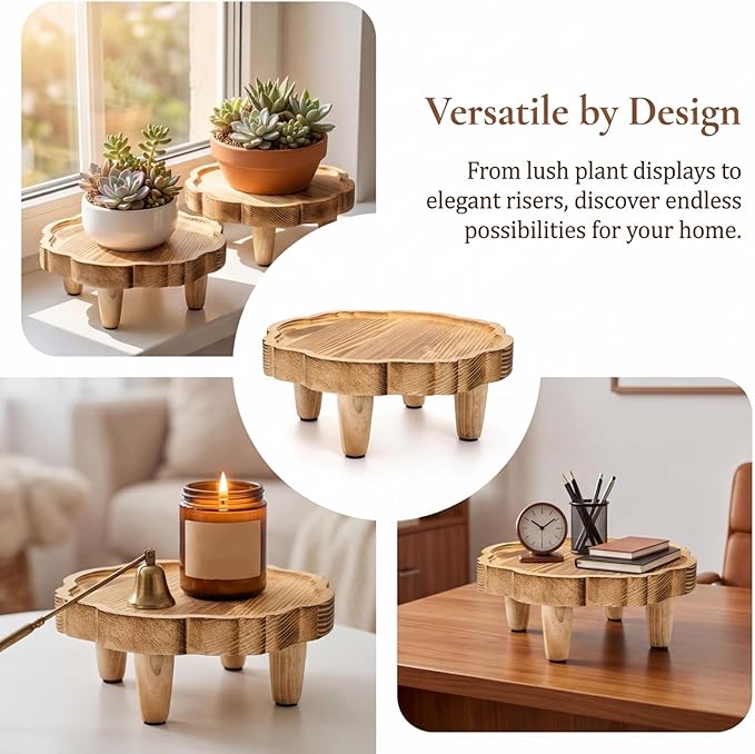 Covzoe 2 Pack Mini Wood Pedestal Stand, 8.5 Inch Small Plant Risers for Decor, Farmhouse Plant Stool Display Stand, Footed Pedestal Tray Plant Holder for Candles, Soap, Garden, Patio, Home, Kitchen, Bathroom
