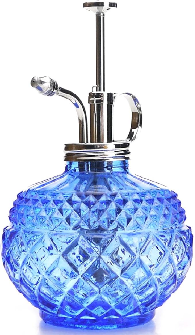 Plant Mister- Blue Glass Bottle & Brass Sprayer (Chrome)