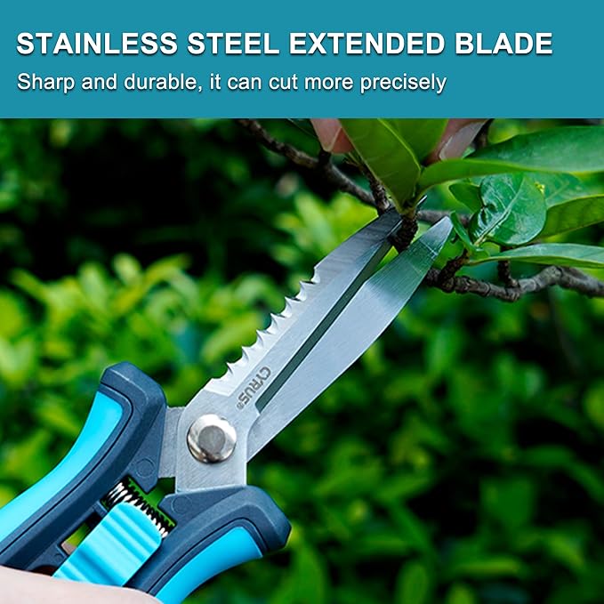 CYRUS Pruning Shears 8" Hand Gardening Scissors Extended Straight Carbon Blades Trimming Precision Bud Scissors with Sharp Serrations Widely Used for Gardening, Hydroponics, Grow Tents