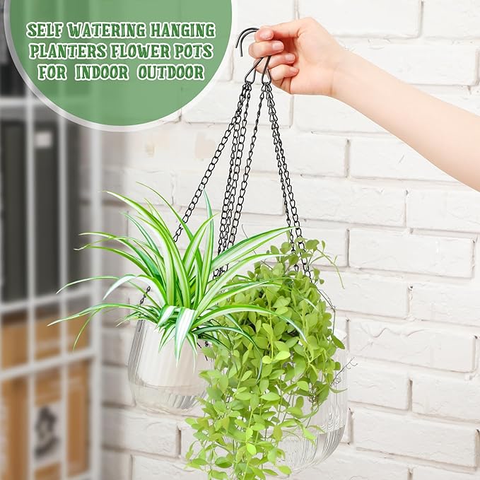 Maxcheck 4 Pcs Self Watering Hanging Planters Indoor Gift 6.5'' 4.5'' Hanging Flower Pots Baskets Outdoor Self Watering Plant with 3hooks Drainage Holes for Home