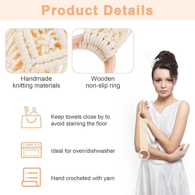 4 Pcs Kitchen Dish Towel Holder, Handmade Crochet Hanging Kitchen Towels Ring Decorative Boho Dish Towel Holder for Bathroom House Oven Washbasin, Birthday Housewarming Gift