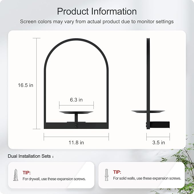 Black Metal Wall Plant Holder - 3-Pack Wall Mounted Plant Stands and Hanging Holders for Indoor Planter and Flower Pot - Arch Decor Shelf for Plant Storage (Pot Not Included)