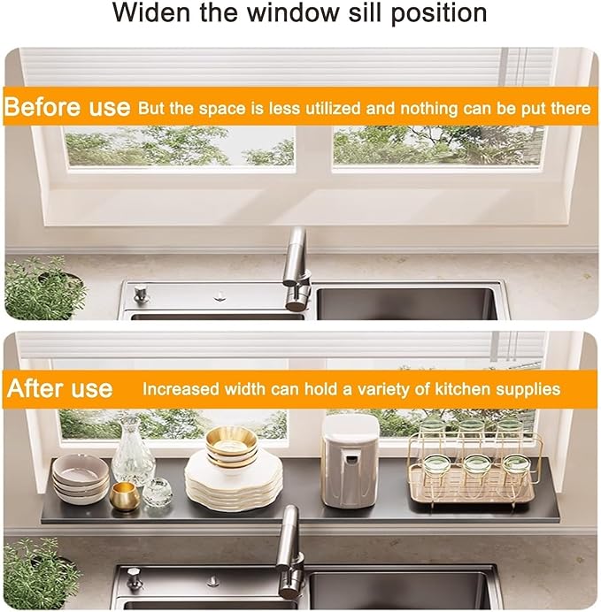 Window Sill Extender Plate, White Carbon Steel Storage Shelf, Countertop Extension Board with Magnetic Base for Kitchen Bathroom Balcony (60x25cm/23.6x9.8in)