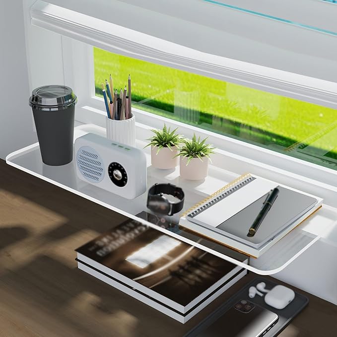 Clear Acrylic Window Sill Extender 0.16" Thick, Windowsill Extension Shelves with Double-sided Adhesive, Cat Window Perch/Plant Stand(60x20cm (23 5/8" x7 7/8"))