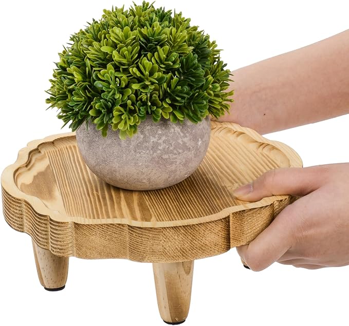 Covzoe 2 Pack Mini Wood Pedestal Stand, 8.5 Inch Small Plant Risers for Decor, Farmhouse Plant Stool Display Stand, Footed Pedestal Tray Plant Holder for Candles, Soap, Garden, Patio, Home, Kitchen, Bathroom