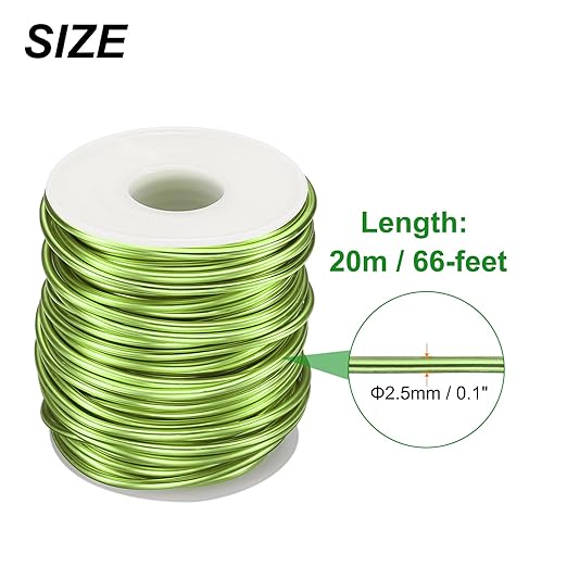 HARFINGTON Bonsai Wire Anodized Aluminum Training Wire Roll 2.5mm/10 Gauge 66ft Length Bendable Bonsai Tree Wire for Garden, Horticulture, Landscape, Planting, Grass Green